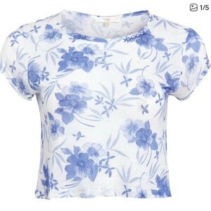 NWT LoveShackFancy Rubin Cropped Embroidered TShirt Size XL Strong Current Print